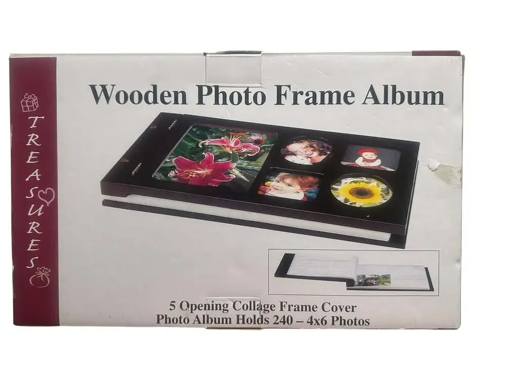 Treasures Wooden Photo Frame Album 5 Opening Collage Cover Holds 240 4x6 Photos